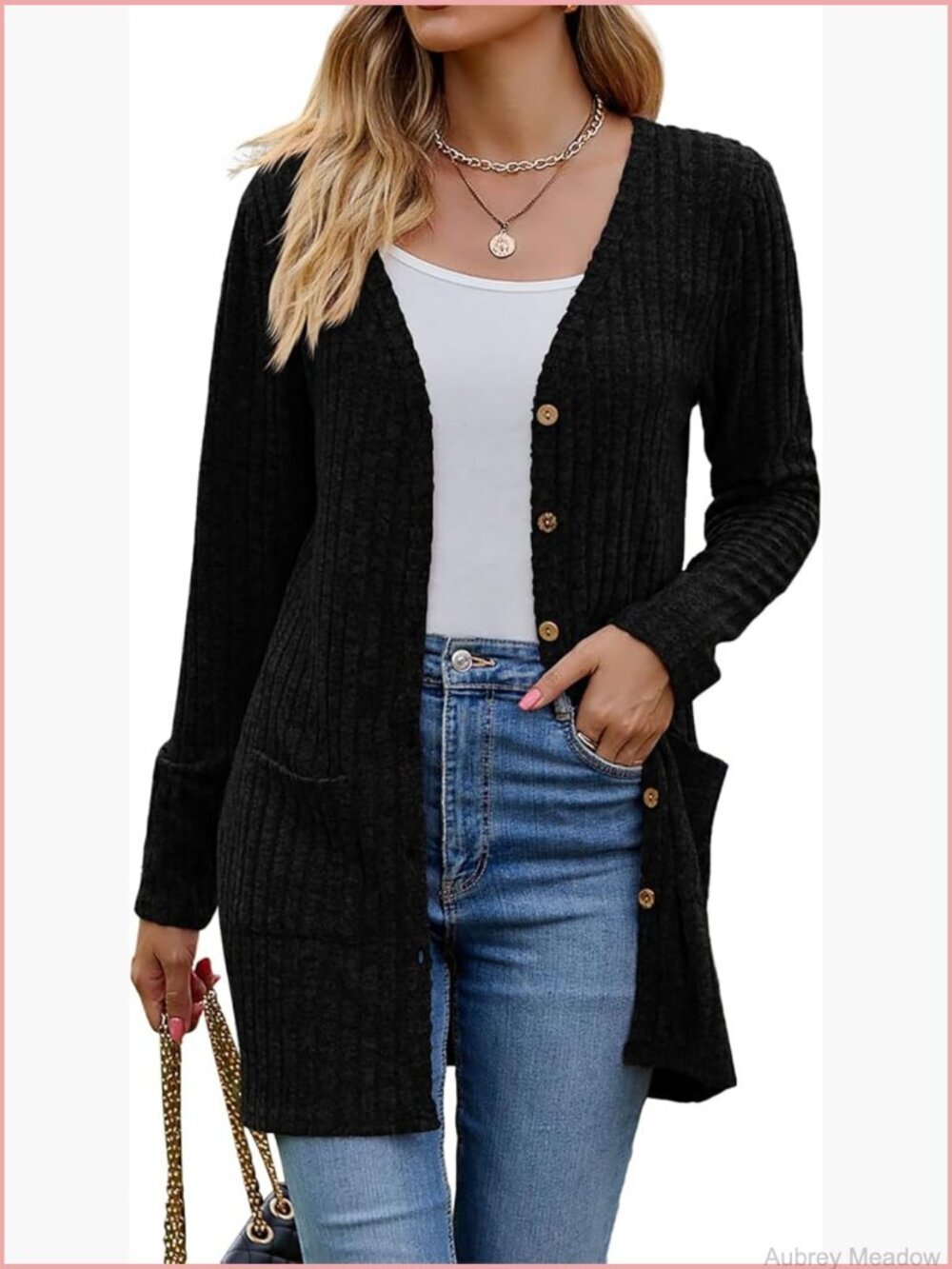 Lightweight Open Front Knit Cardigan Long Sleeve Anti-Pilling with Pockets